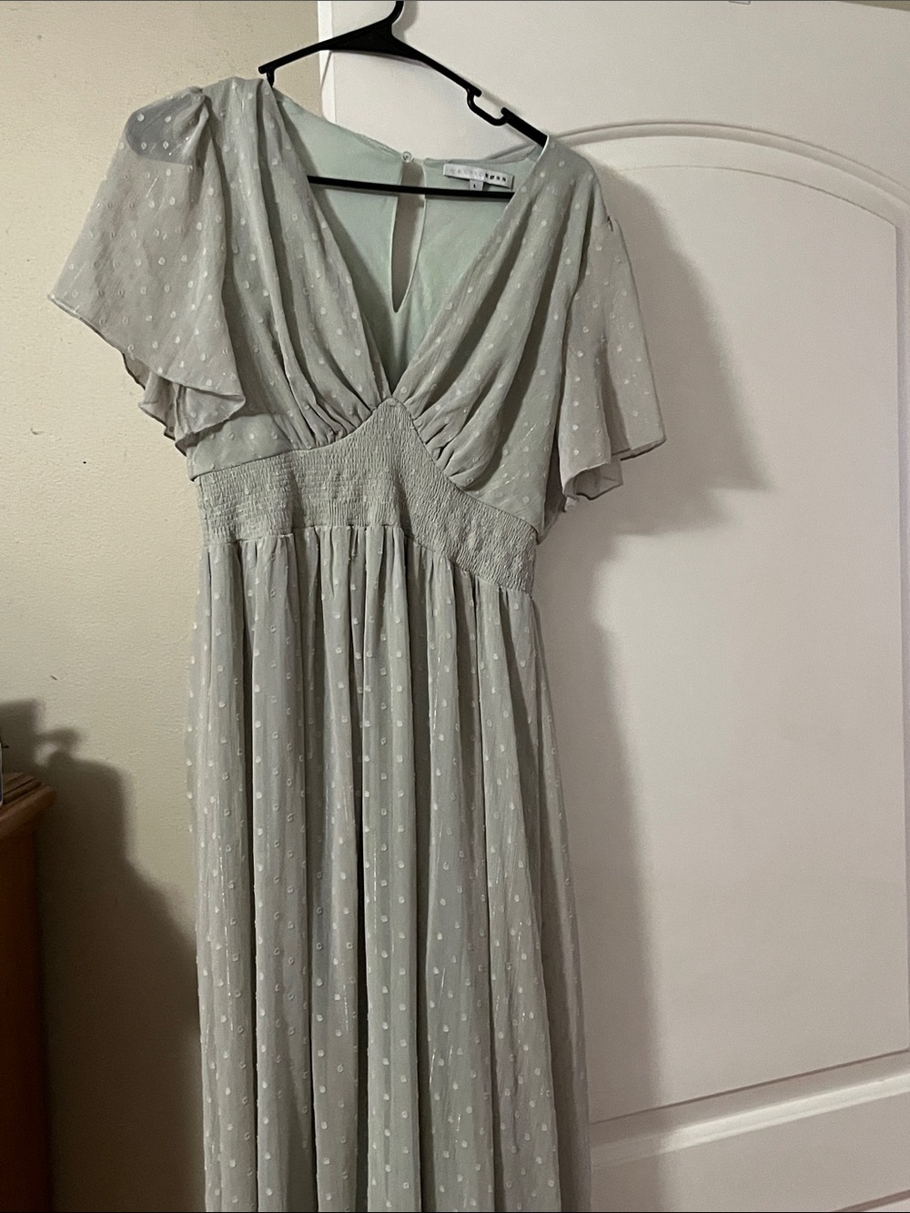 Baltic Born Mint Sage Swiss Dot Smocked Maxi Dress